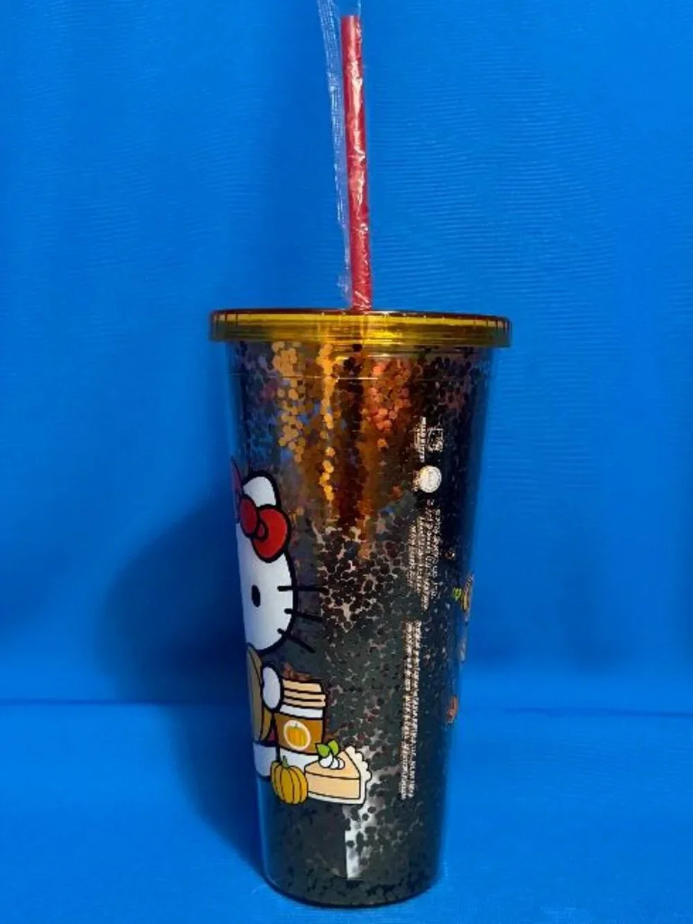 NEW HELLO KITTY PUMPKIN SPICE & PUMPKINS DOUBLE WALLED SEQUIN 32 OZ TUMBLER CUP